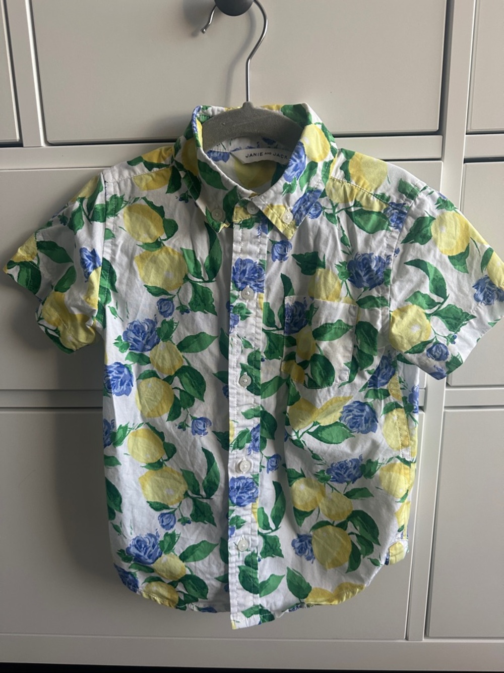 Janie and Jack Yellow Lemon & Blue Floral Short Sleeve Shirt